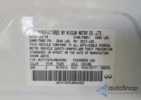 2018 Infiniti Q50 Red Sport 400 z USA, uszkodzony, nr VIN JN1FV7AP8JM640082